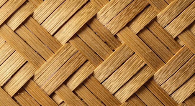 Close-up of a tightly woven bamboo mat texture with a herringbone pattern.