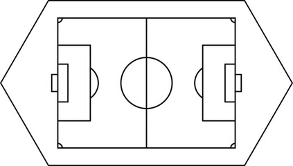Top down view of a soccer field diagram with white lines on a black background vector illustration © najmulhusan120