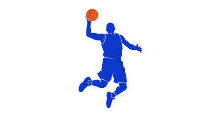 Basketball Player Silhouette Dunking, Blue Athletic Figure © Fatim