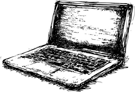 Hand Drawn Sketch of an Open Laptop Computer Vector Illustration