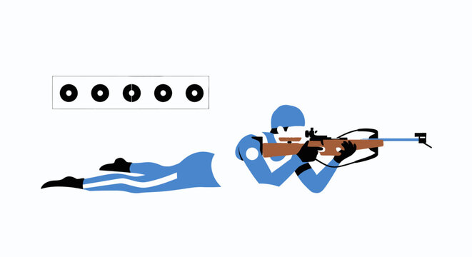 Biathlete Aiming Rifle at Target in Prone Position