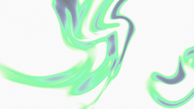 Abstract neon green fluid background with retro halftone dot and grain texture
