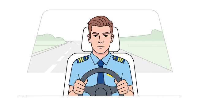 Pilot driving car, travel, transportation, uniform, professional driver