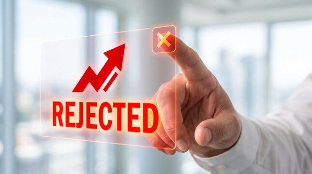 Premium Macro Finger Pressing X AR Investment Scam Pop Up REJECTED Hologram Copyspace