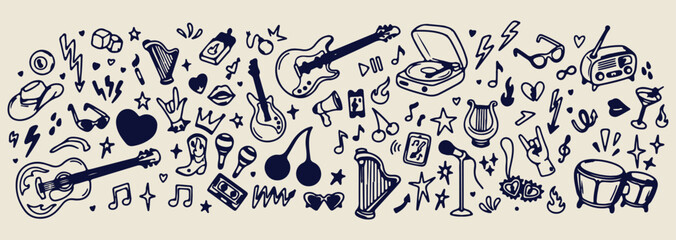 music party icons, disco party doodles, artistic instrument sketches, minimalist sound elements, clean vinyl symbols, festive dance set, premium vector graphic music, party, icons, disco, party, doodl © Geetaroy