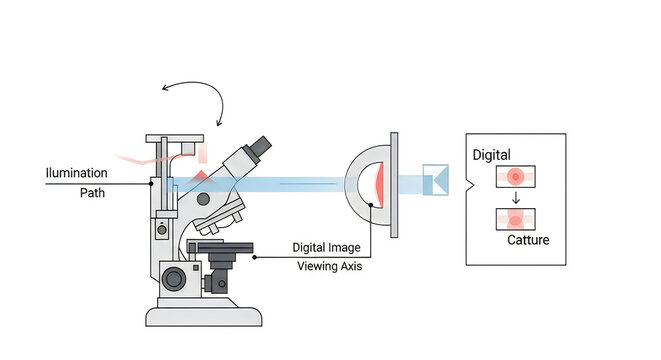 Technical diagram showing digital microscope light path and capture