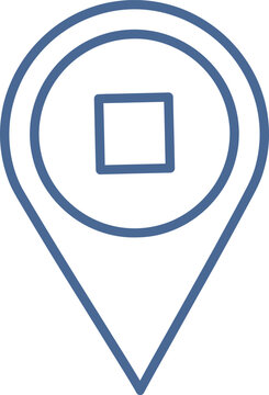 Blue map pin icon with square in circle on white background
