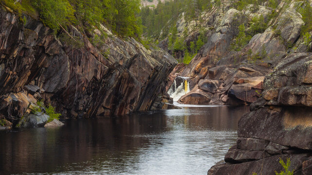 Idyllic view of river surrounded by huge rock canyons