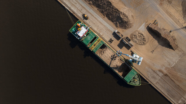 Directly above shot of ship moored at harbor construction