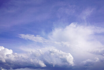 Obraz premium Soft pastel blue sky gradient background with delicate wispy white cumulus clouds