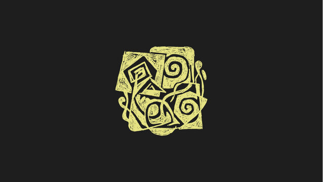 Yellow Abstract Hand Drawn Scribble Sketch on Dark Background