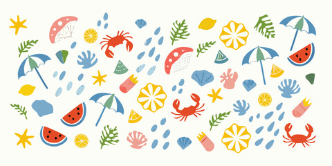 summer beach elements pattern with crabs watermelon and parasols © Minati