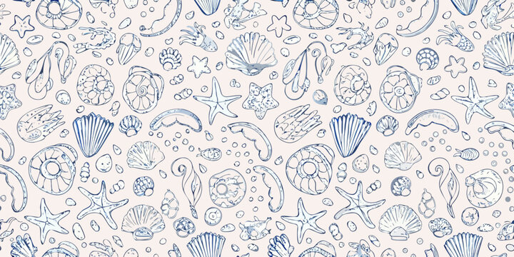 seashell pattern hand drawn marine life repeating background