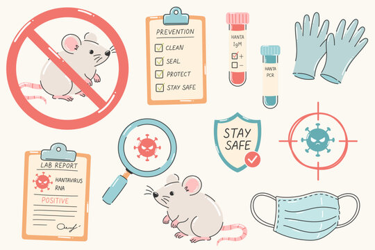 Hantavirus prevention medical clipart collection with laboratory and safety objects