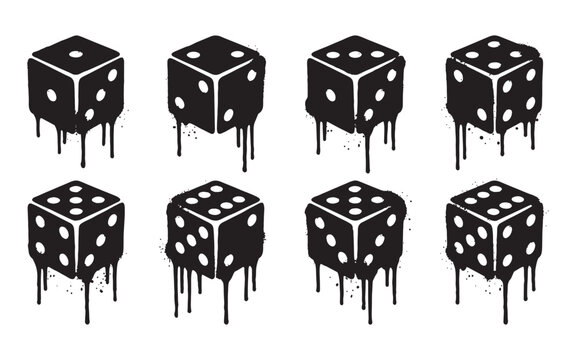 3D Isometric Dice Stencil Sheet, Urban Graffiti Spray Paint Drips Pattern