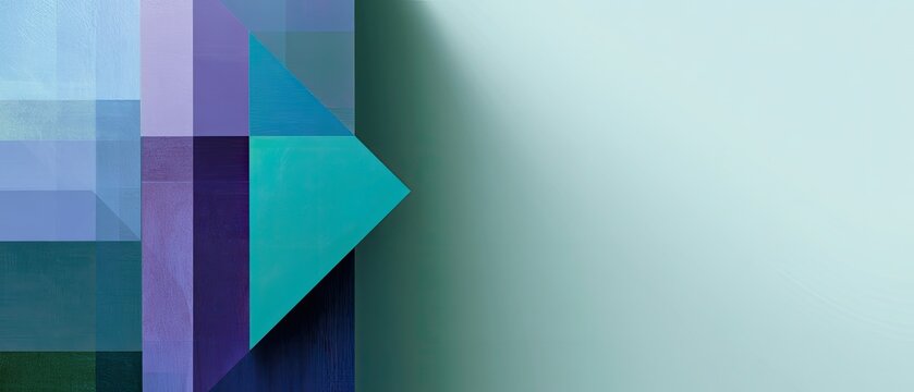 Geometric abstract design with overlapping squares and a teal arrow