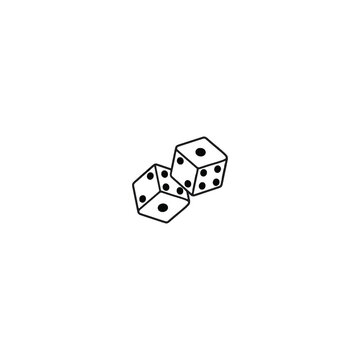 Minimalist pair of dice vector illustration, black and white gambling cubes, simple line art gaming icons for casino and board games