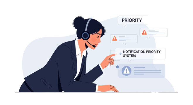 Customer service agent managing priority notifications on a computer screen