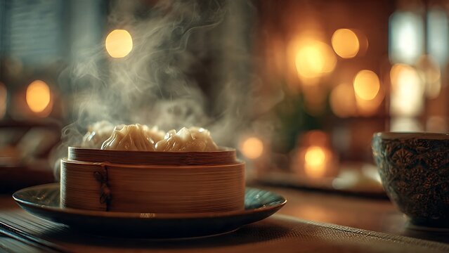 Steaming dim sum in a restaurant.