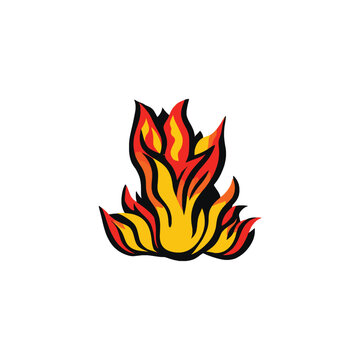 Stylized fire flame vector illustration, red and yellow campfire blaze icon, burning heat element for logo design and branding