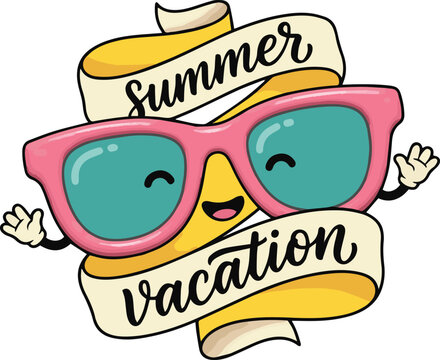 fun summer vacation cartoon sunglasses smiling face