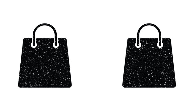 Shopping bag icon with grunge texture in linear and solid black styles for retail and e-commerce concepts