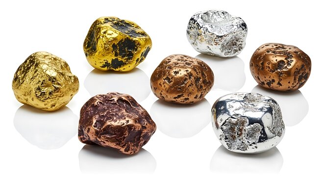 Rough cut precious gemstones on white.