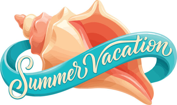 Summer vacation tropical beach seashell with blue banner