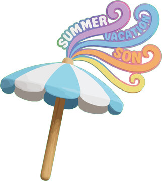Colorful summer vacation umbrella with rainbow text graphic