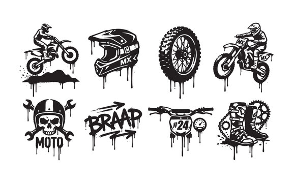 Motocross and Dirt Bike Stencil Set, Urban Graffiti Style Moto Icons