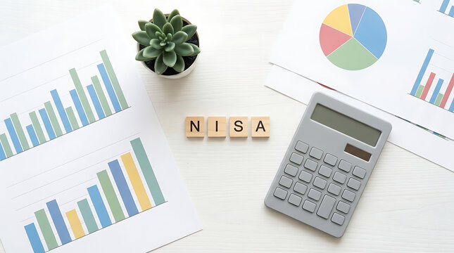 Business Growth Analysis with Financial Charts, Calculator, and Plant