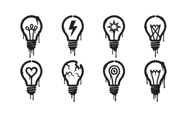 Light Bulb Icon Collection with Paint Drips, Urban Graffiti Stencil Style © trianatio