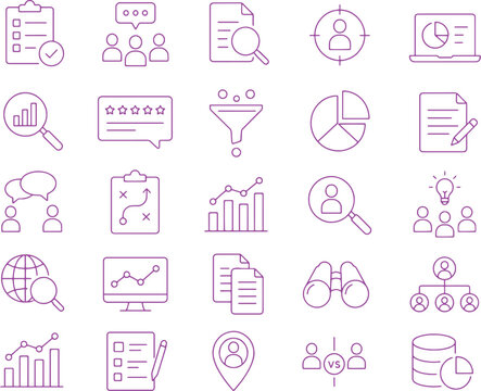 Market Research Icon Set Minimalist Line Vector Business Analytics Customer Insights Data Collection UI UX