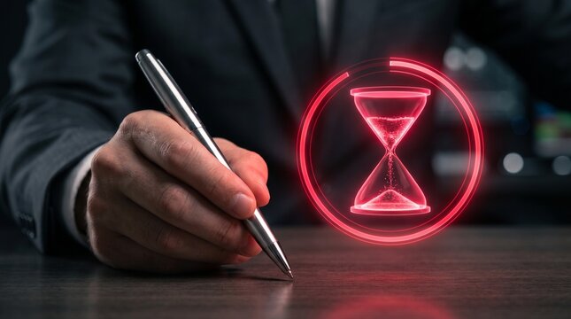 HourglassCountdown-NeonCrimson-PolishedMetal-ExecutiveAd-Background