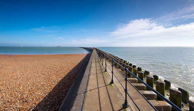 The Breakwater Promenade Called Neptune S Arm On A Bright Early Spring Day In Herne Bay Kent Uk