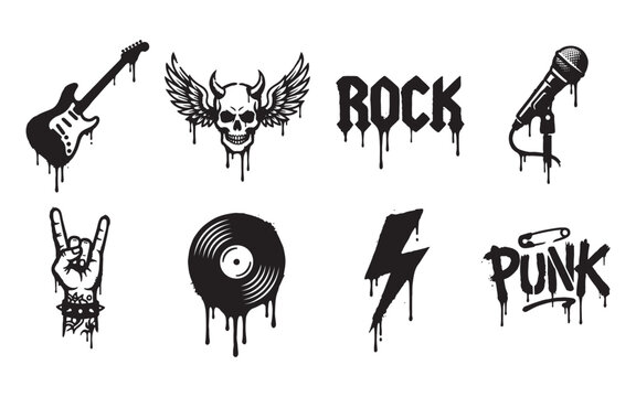Heavy Rock and Punk subculture Flash Sheet, Urban Stencil Graffiti Icons
