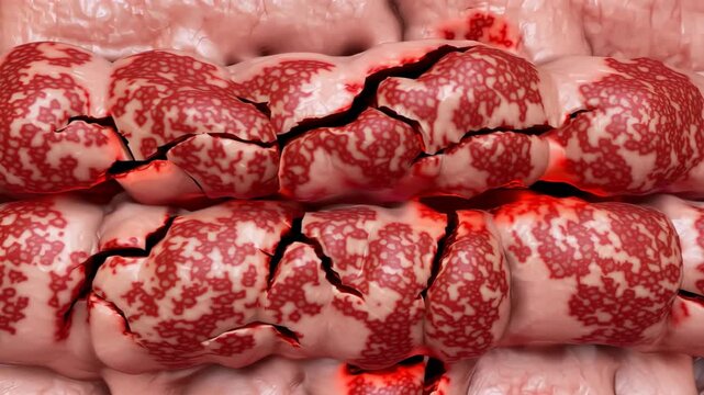 3D Animation of Microscopic Inflammation and Fissures in Crohn's Disease Tissue