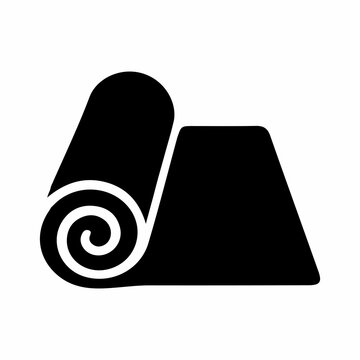 Black yoga mat, rolled and flat, vector icon, fitness symbol, exercise equipment