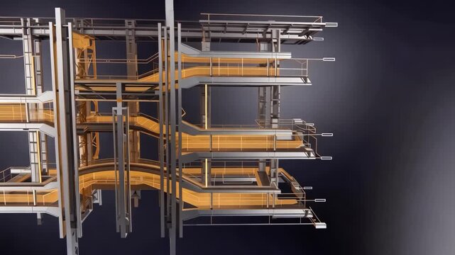 Detailed 3D Architectural Blueprint of a Transit Hub Structural Cross Section