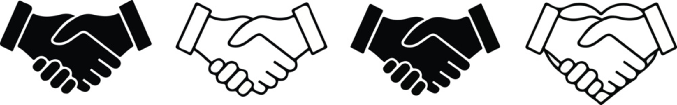 Handshake icons set. Business agreement handshake symbol set. Shaking hands logo. Friendly handshake line and flat style - stock vector..eps