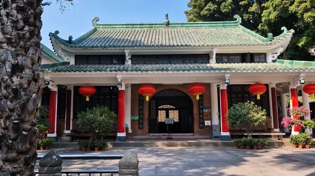Guangzhou, China. Entrance to Buddhist Temple on Sunny Day