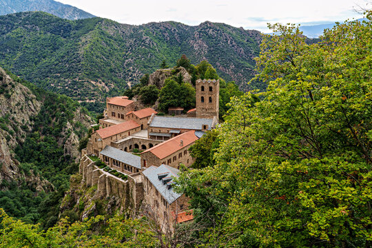 Abbey of Saint Martin du Canigou. Pyrenees-Orientales department in France, founded by monks of the Benedictine order