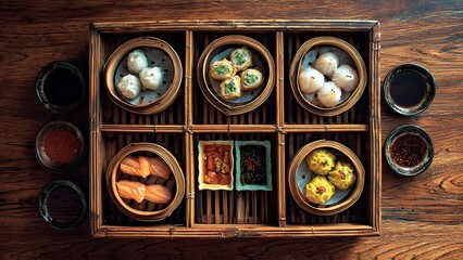 Fototapeta premium Dim sum dishes in steamer basket.