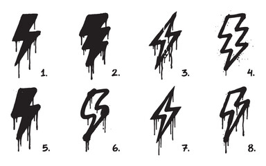 Lightning Bolt Stencil Icon Set, Urban Graffiti Style Paint Drips Vector © trianatio