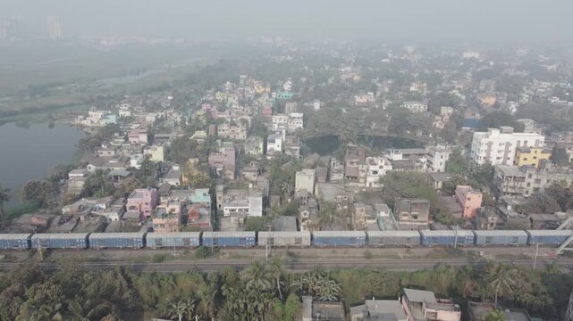 Aerial view shot of Howrah city