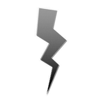 Halftone grunge lightning bolt icon. Dotted thunder bolt silhouette sign.