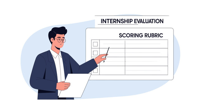 Internship evaluation scoring rubric presentation, business meeting concept