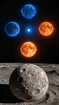 Nexus of Four Suns: Dimensional Exomoon Landscape