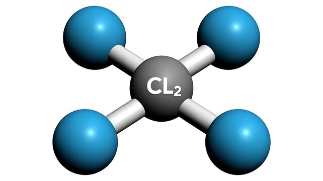 Chlorine molecule, chemical structure, molecular model, CL2, science illustration
