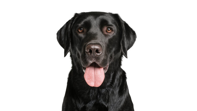 Black Labrador Retriever dog with tongue out, isolated on transparent background